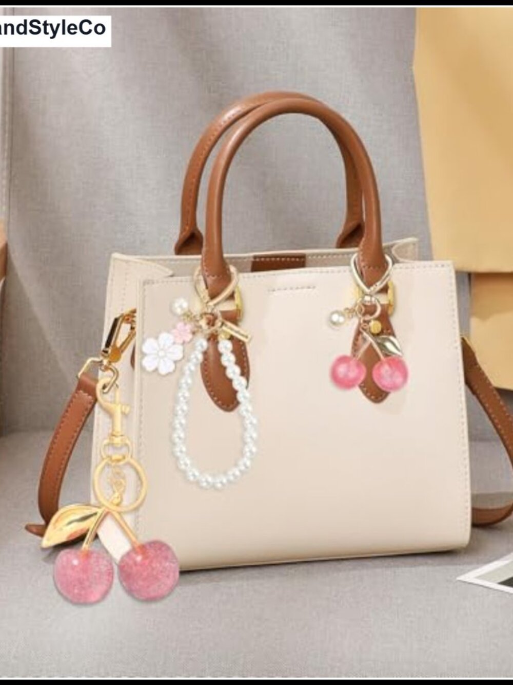 3 PC Pearl Cherry Bag Charm Keychain Set Purse Accessories Women - Picture 5 of 6